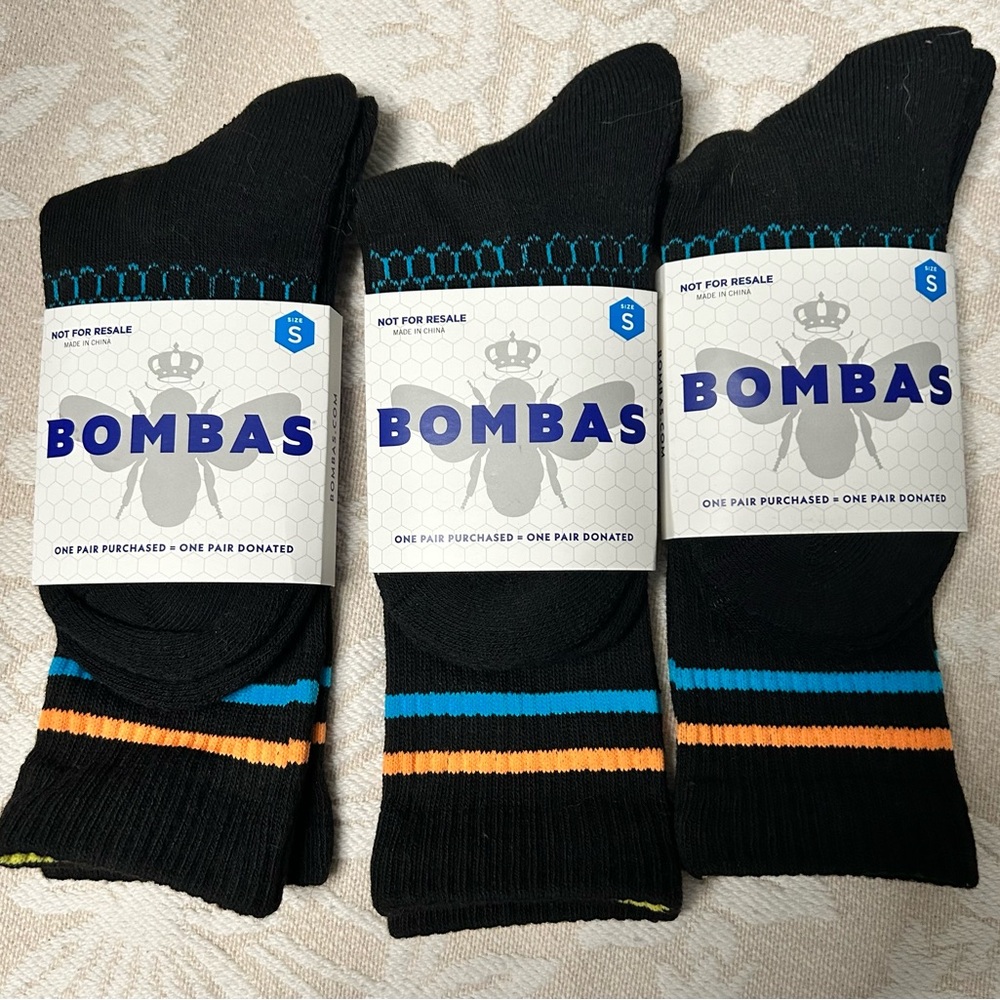 Bombas Kids Black Socks with Blue and Orange Stripes